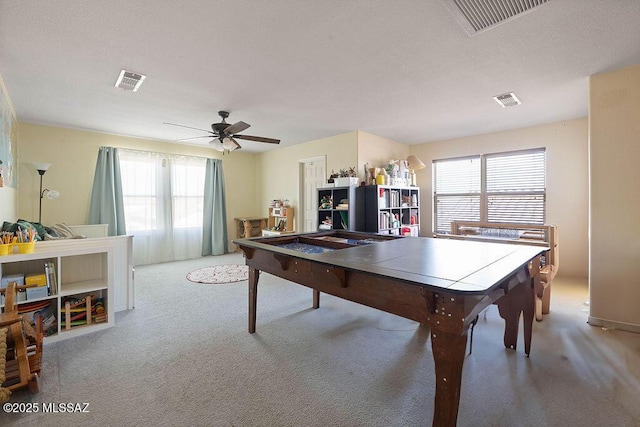 3969 W Pine Creek Way, Tucson, AZ 85745 - game room featuring ceiling fan, a wealth of natural light, visible vents, and carpet