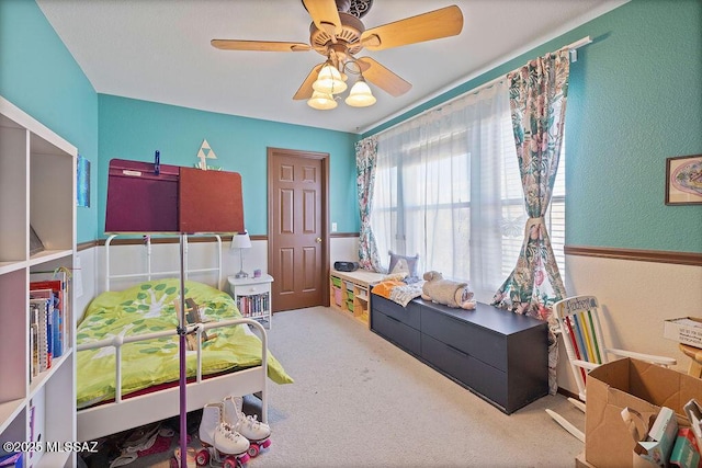 3969 W Pine Creek Way, Tucson, AZ 85745 - bedroom with carpet, ceiling fan, and a textured wall