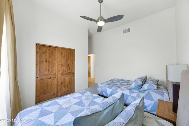 11028 N Pusch Ridge View Pl, Oro Valley, AZ 85737 - bedroom with carpet flooring, a ceiling fan, and a high ceiling