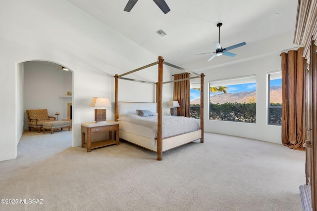 11028 N Pusch Ridge View Pl, Oro Valley, AZ 85737 - bedroom featuring carpet, arched walkways, and a ceiling fan
