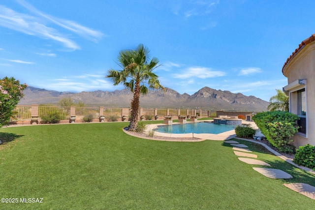 11028 N Pusch Ridge View Pl, Oro Valley, AZ 85737 - view of swimming pool featuring a mountain view and a pool with connected hot tub
