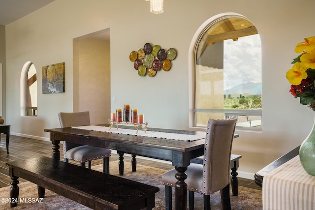 dining room with baseboards and wood finished floors