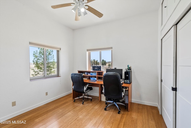 20 Buckskin Ln, Sonoita, AZ 85637 - office space with a ceiling fan, baseboards, and light wood-type flooring
