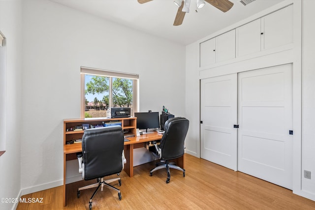 20 Buckskin Ln, Sonoita, AZ 85637 - office with a ceiling fan, baseboards, and light wood-type flooring