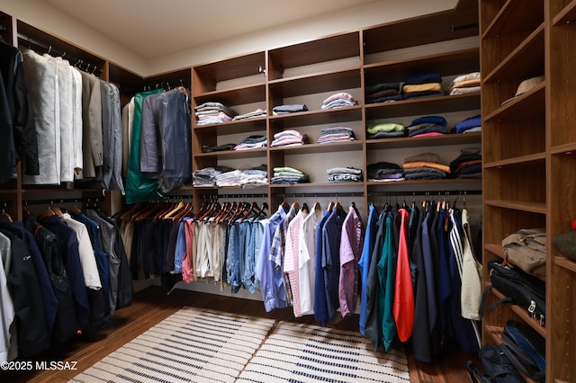 walk in closet featuring wood finished floors