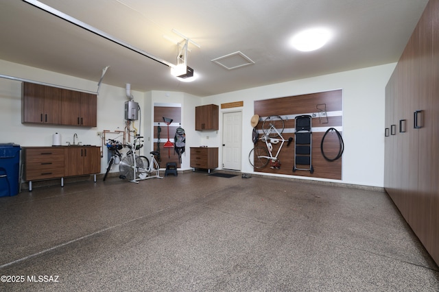 garage with a garage door opener