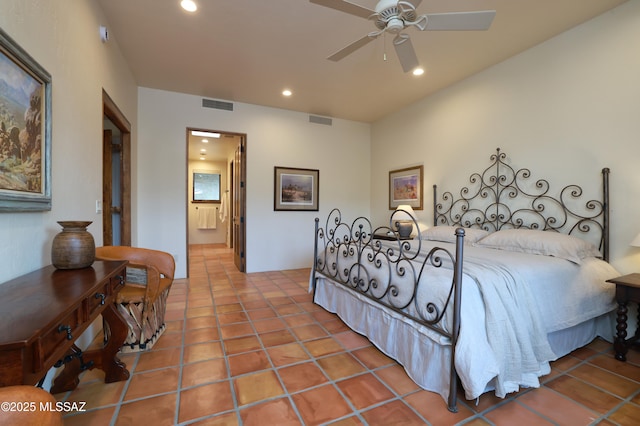 4915 N Via De La Granja, Tucson, AZ 85718 - tiled bedroom with recessed lighting, ensuite bath, and ceiling fan