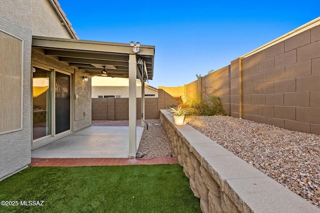 view of yard with a patio area and a fenced backyard