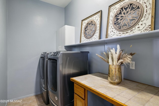 laundry room with baseboards and washing machine and dryer