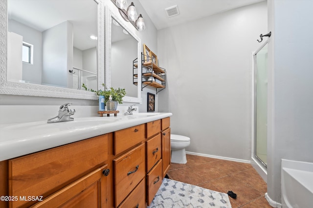 8167 S Placita Bilbao, Tucson, AZ 85747 - full bath with double vanity, tile patterned flooring, toilet, an enclosed shower, and a tub
