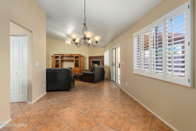 9622 E Paseo, San Ardo, Tucson, AZ 85747 - hall with a chandelier, baseboards, vaulted ceiling, and light tile patterned flooring