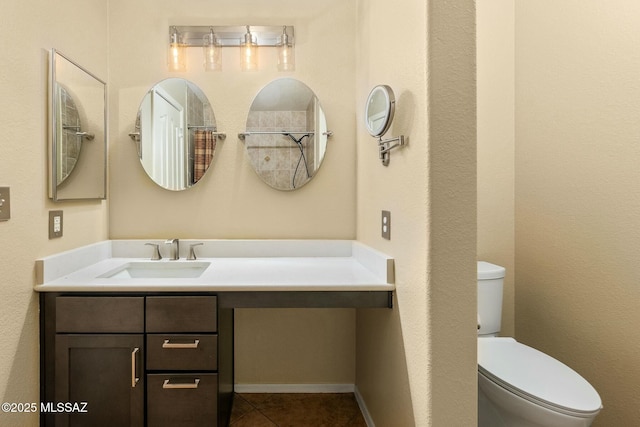 full bathroom with toilet, tile patterned flooring, and vanity