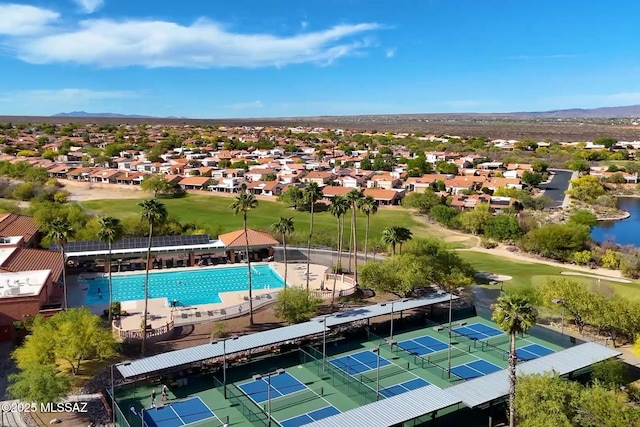 14045 N Desert Butte Dr, Oro Valley, AZ 85755 - birds eye view of property featuring view of golf course, a mountain view, and a residential view