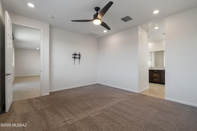 3352 W Shadow Park Way, Tucson, AZ 85742 - empty room with light carpet, ceiling fan, recessed lighting, baseboards, and a smoke detector