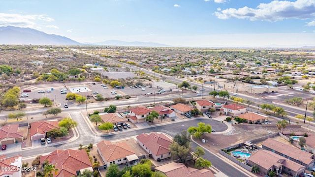 aerial view featuring a residential view and a mountain view