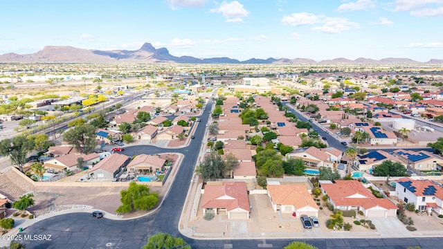 aerial view with a mountain view and a residential view