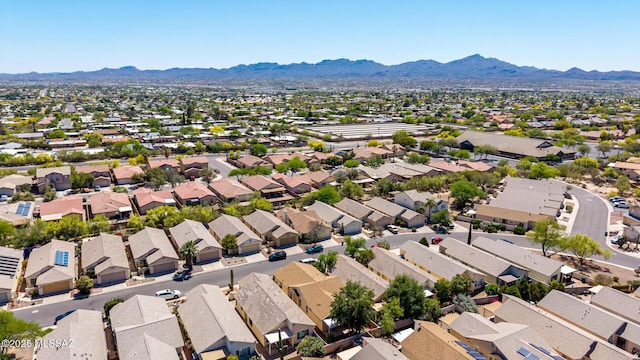 aerial view with a mountain view and a residential view