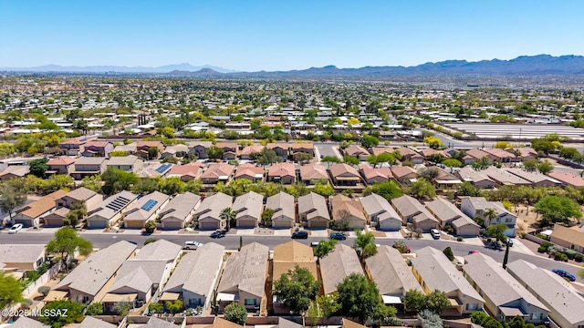aerial view featuring a residential view and a mountain view