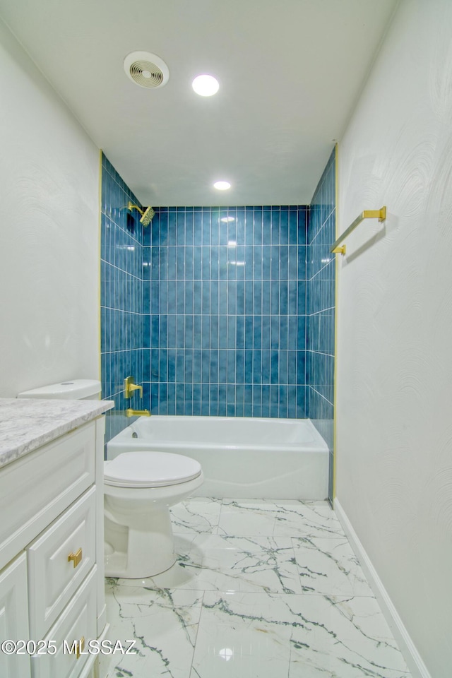 5754 S Ray Stra, Tucson, AZ 85706 - full bath with vanity, toilet, marble finish floor, visible vents, and tub / shower combination