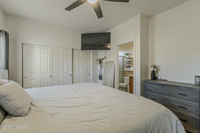 bedroom featuring a closet and a ceiling fan
