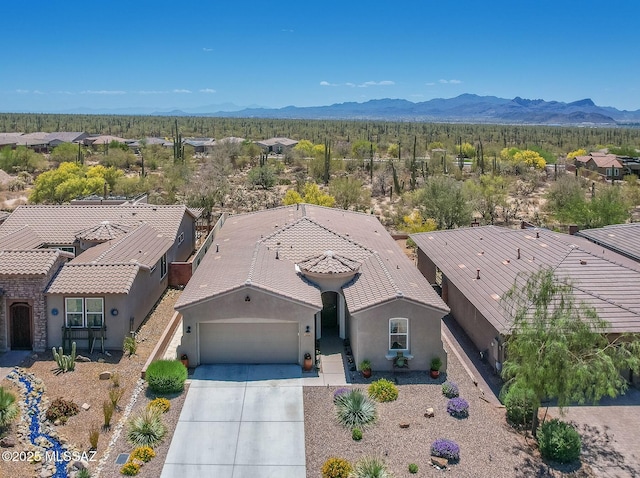 birds eye view of property featuring a residential view and a mountain view