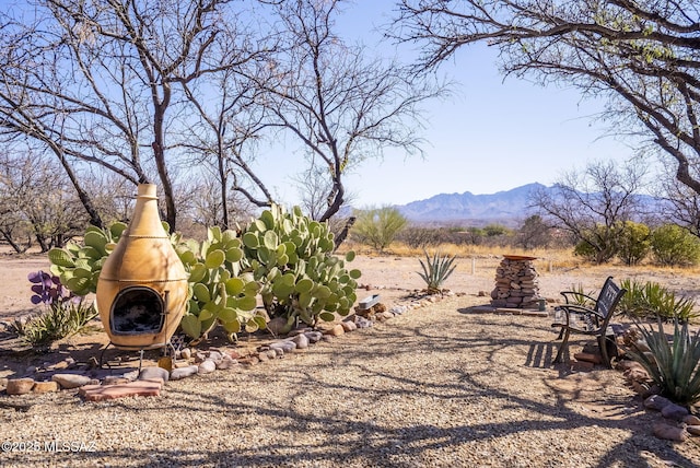 view of yard with a mountain view