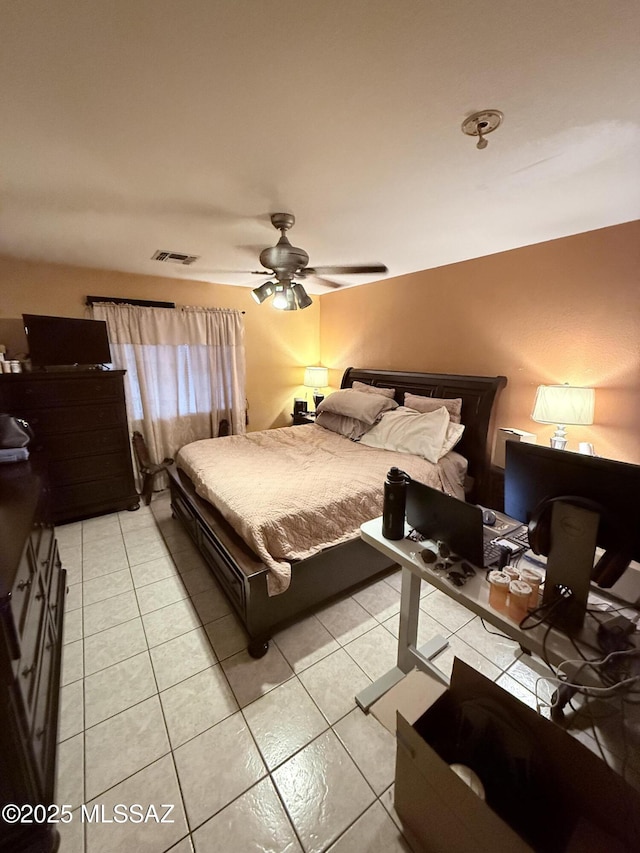 2019 W Calle Cielo De Oro, Tucson, AZ 85746 - bedroom featuring visible vents, a ceiling fan, and light tile patterned floors