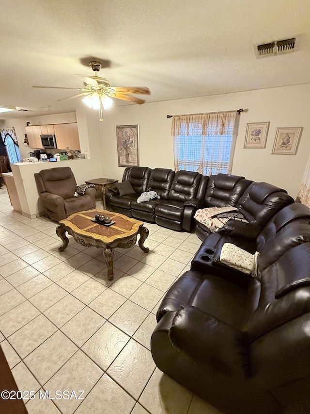 2019 W Calle Cielo De Oro, Tucson, AZ 85746 - living room featuring visible vents, ceiling fan, and light tile patterned floors