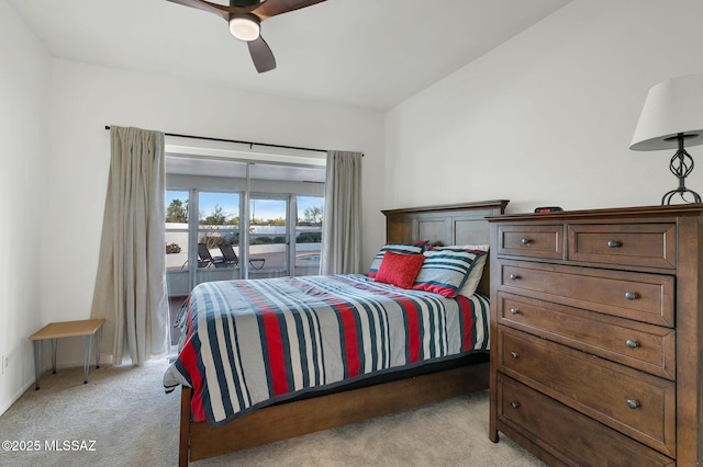 6210 N Camino Pimeria Alta, Tucson, AZ 85718 - bedroom with light carpet, access to outside, and ceiling fan