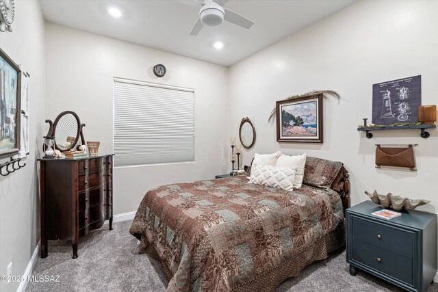 660 W Aviator Crossing Dr, Oro Valley, AZ 85755 - bedroom with baseboards, recessed lighting, carpet, and ceiling fan