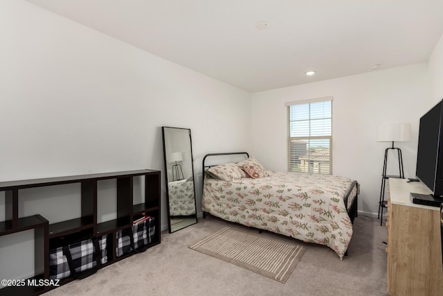 carpeted bedroom featuring recessed lighting