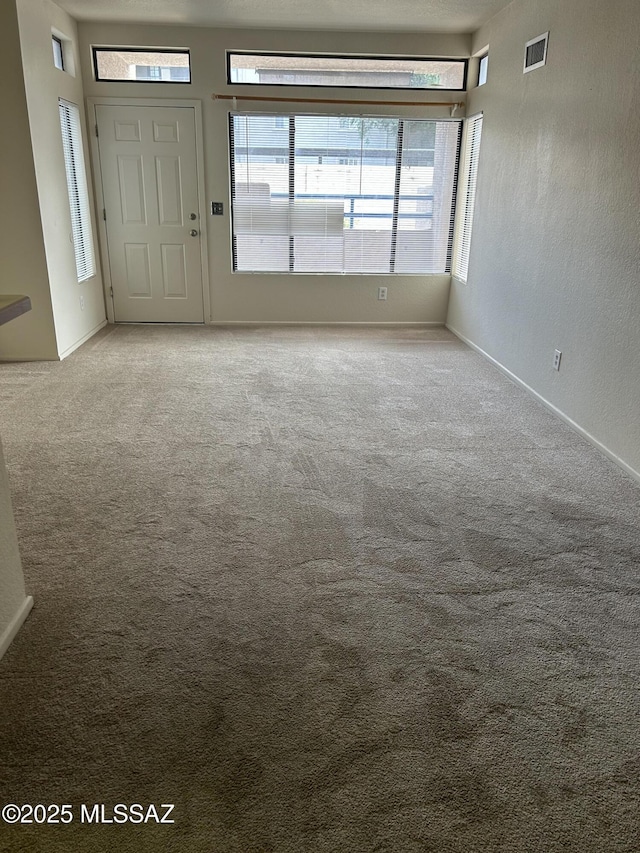 interior space featuring a wealth of natural light, visible vents, and carpet flooring
