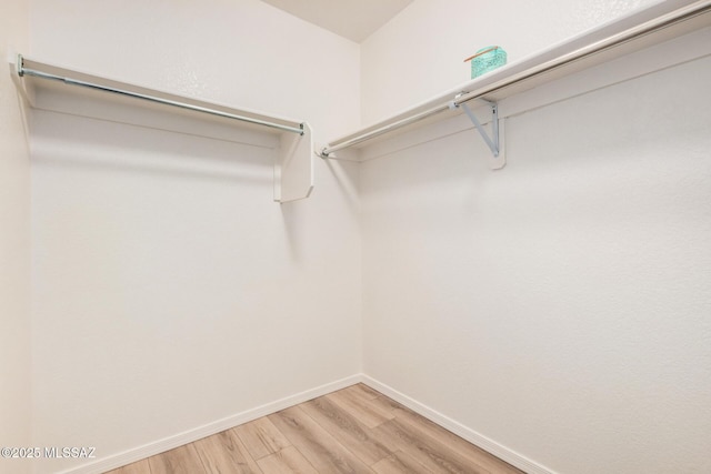 walk in closet with light wood-style floors