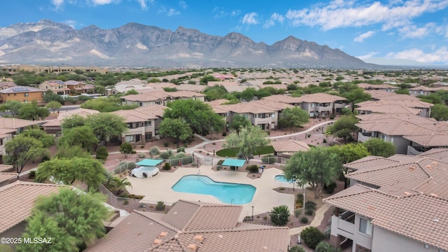 aerial view featuring a residential view and a mountain view