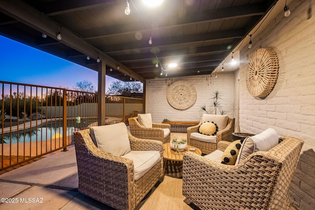 3855 N Via Avellana, Tucson, AZ 85718 - fenced backyard featuring an outdoor pool, a patio, and an outdoor hangout area