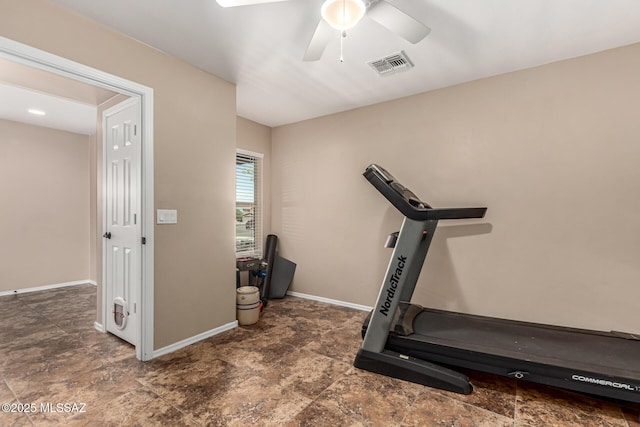 9528 S Desert Fauna Loop, Tucson, AZ 85747 - workout room featuring baseboards, visible vents, and ceiling fan