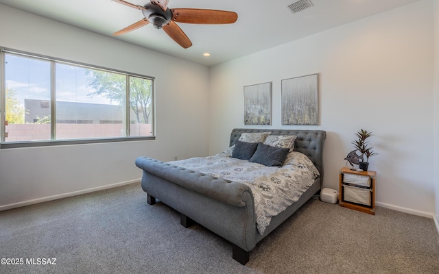 13274 Humphreys Peak Dr, Oro Valley, AZ 85755 - carpeted bedroom featuring visible vents, ceiling fan, recessed lighting, and baseboards