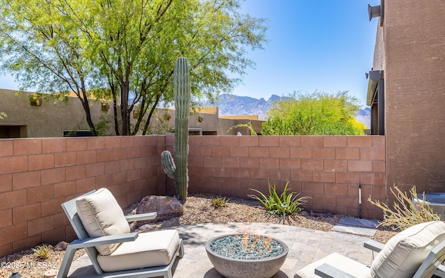 13274 Humphreys Peak Dr, Oro Valley, AZ 85755 - view of patio featuring a mountain view and fence