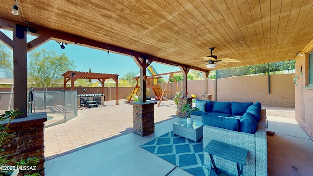 502 N Citadel Ave, Tucson, AZ 85748 - view of patio / terrace featuring a playground, a fenced backyard, and an outdoor living space