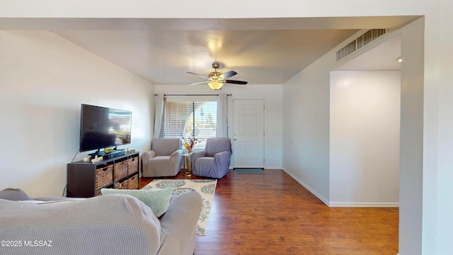 502 N Citadel Ave, Tucson, AZ 85748 - living room featuring baseboards, a ceiling fan, wood finished floors, and visible vents