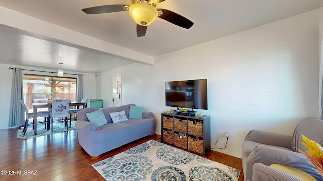 502 N Citadel Ave, Tucson, AZ 85748 - living room featuring ceiling fan, baseboards, and wood finished floors