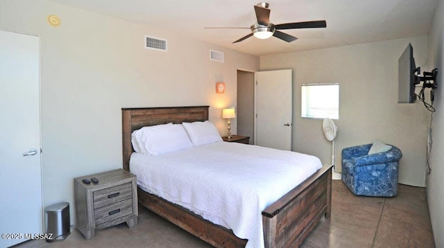 bedroom featuring visible vents and a ceiling fan