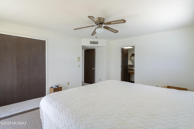 601 N Sahuara Ave, Tucson, AZ 85711 - carpeted bedroom with a ceiling fan, a closet, and visible vents