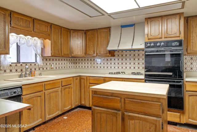 601 N Sahuara Ave, Tucson, AZ 85711 - kitchen with wall chimney range hood, light countertops, black appliances, and a sink