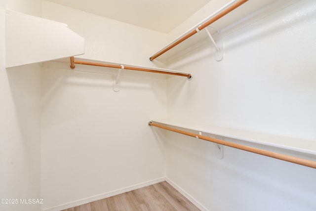 walk in closet with light wood finished floors