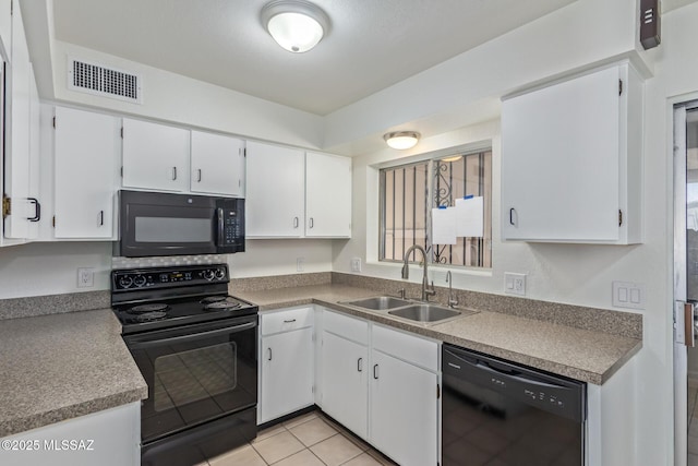 8341 E Placita Prado, Tucson, AZ 85710 - kitchen featuring black appliances, a sink, white cabinetry, and light tile patterned floors