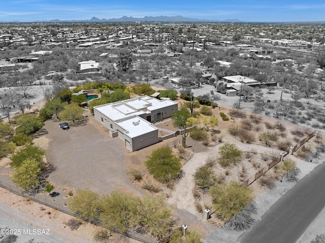 aerial view featuring a residential view and a mountain view