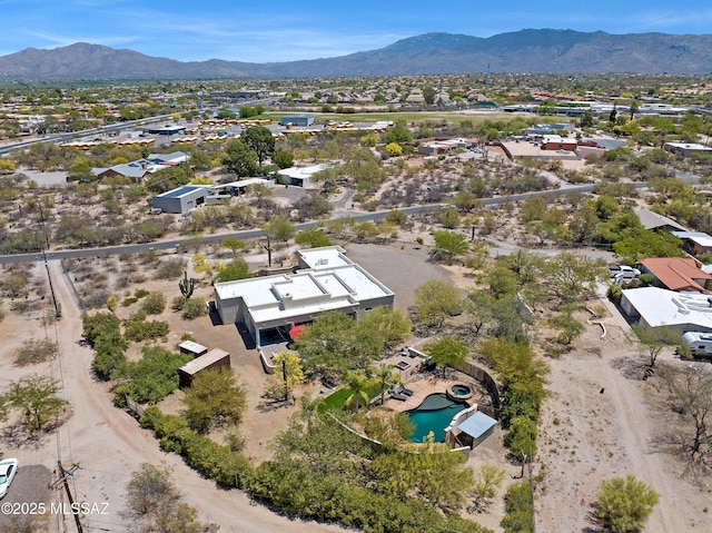 aerial view featuring a residential view and a mountain view