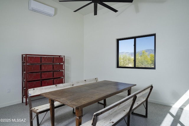 1720 W Cessna Way, Tucson, AZ 85755 - dining space with an AC wall unit, ceiling fan, baseboards, and a high ceiling