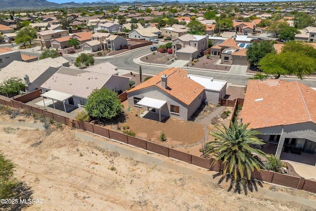 aerial view featuring a residential view and a mountain view